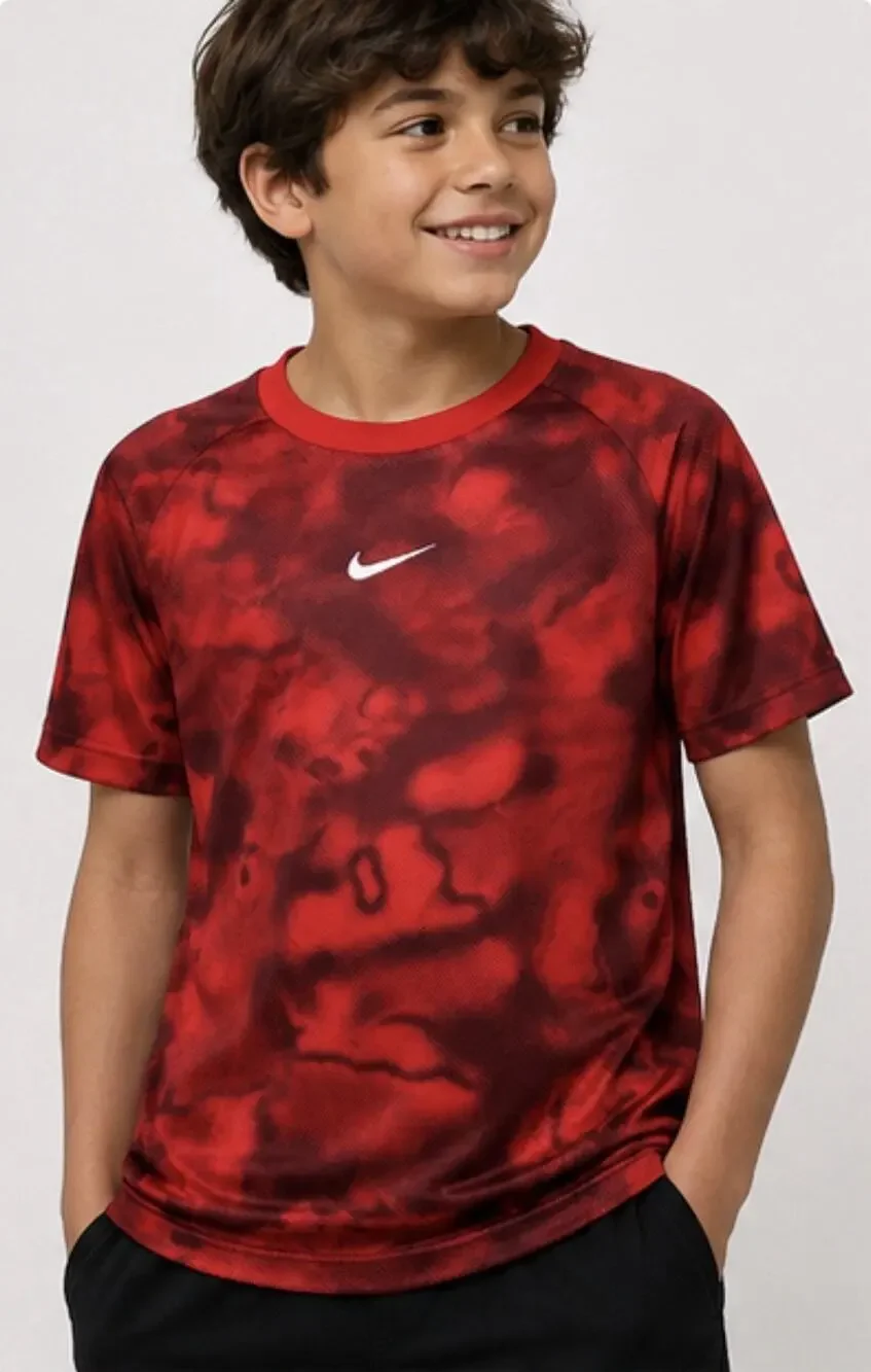 Nike Dri-FIT Boys Large Red Graphic Short Sleeve Athletic Shirt Swoosh